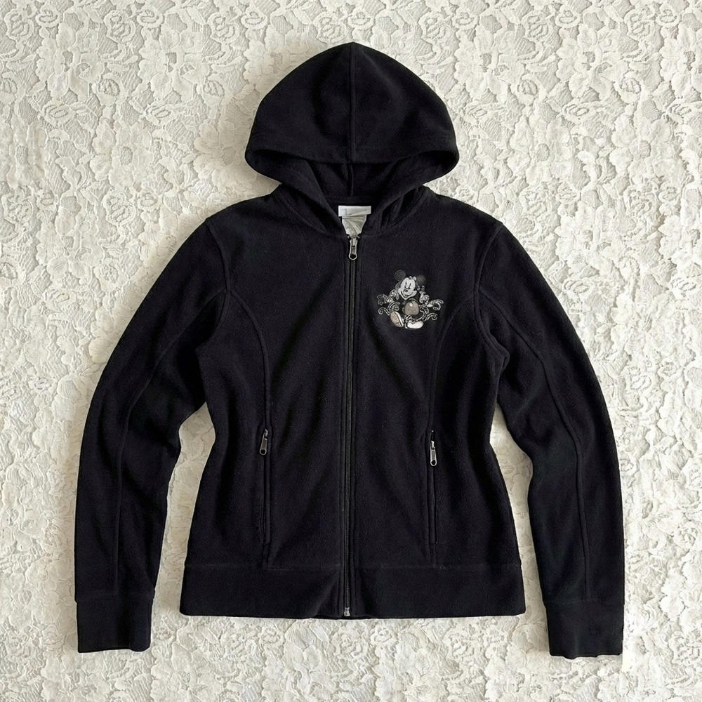 Disney Parks Authentic Mickey Mouse Black Fleece Zip Hoodie Walt Disney World S